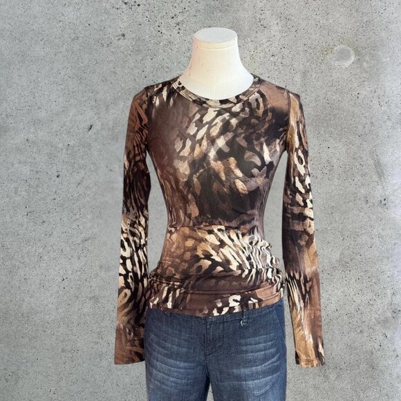 vintage micromesh animal print long sleeve top - Picture 2 of 8